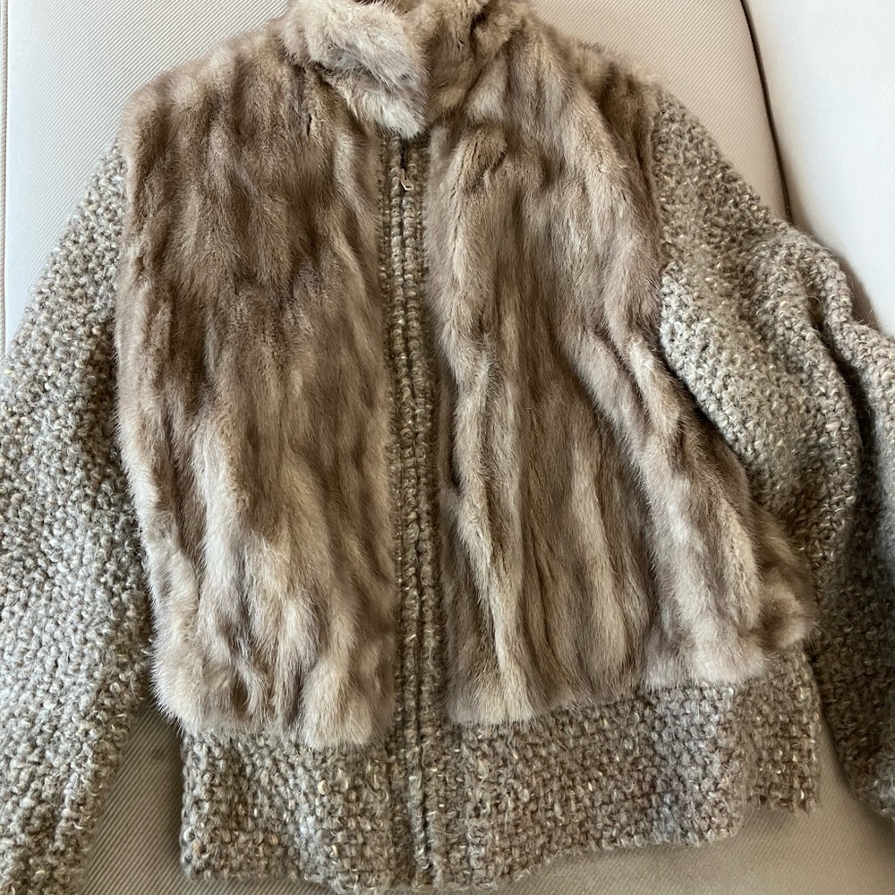 Vintage Elegant Blonde Mink Fur and Knit Women's Jacket